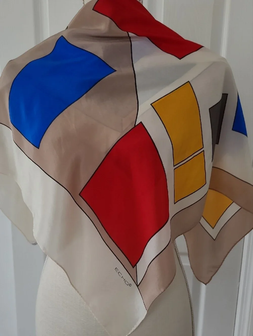 Echo Women's Silk Scarf in Cream, Tan and Black Accent